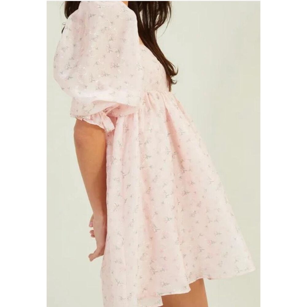 Altar’d State Stephanie Floral Puff Sleeve Dress Pink Size Medium